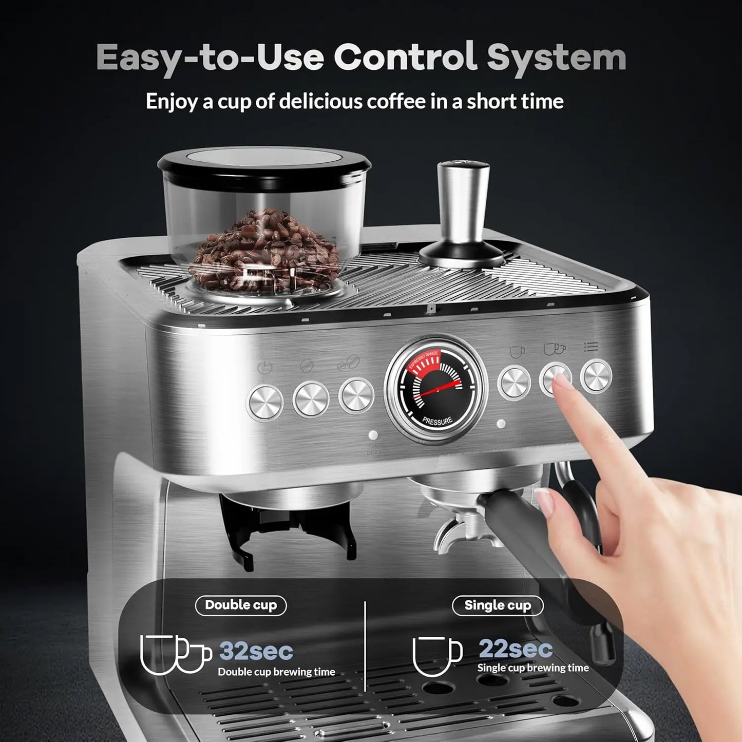 Acekool Espresso Maker With Milk Frother 20 Bar Pressure