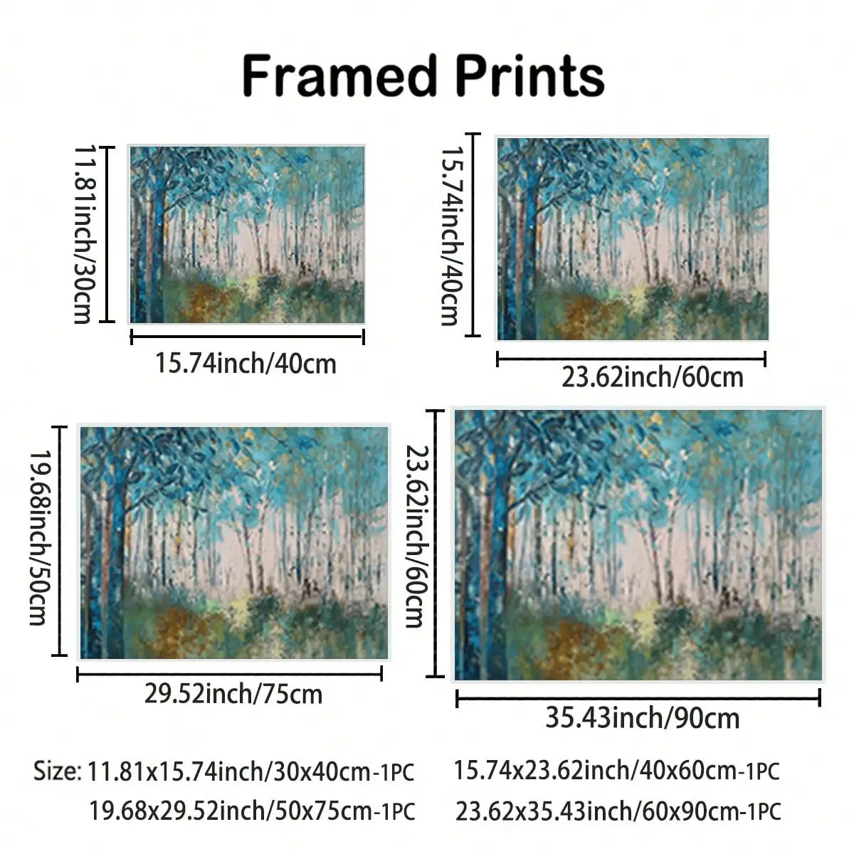 Framed Forest Landscape Canvas Wall Art For Living Room