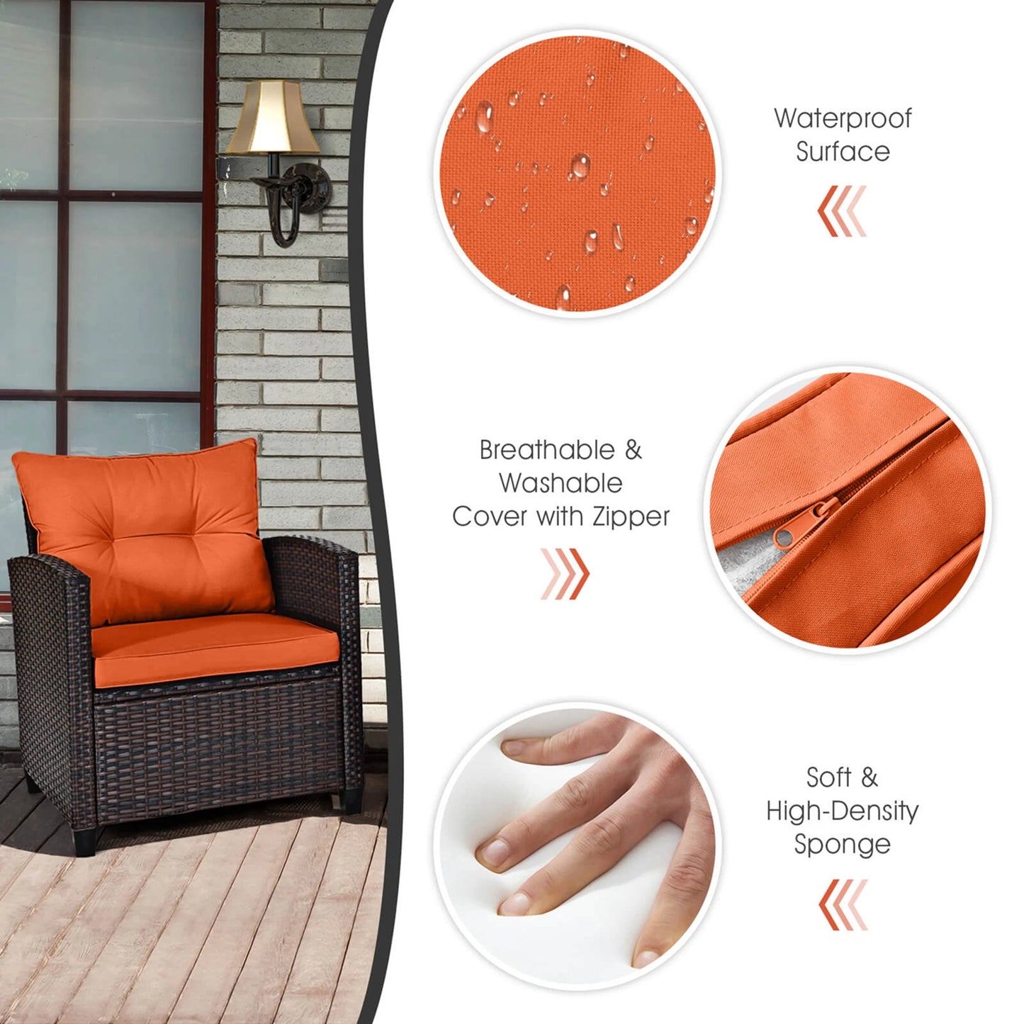 HOMASIS 3 Piece Outdoor Rattan Conversation Set Cushioned