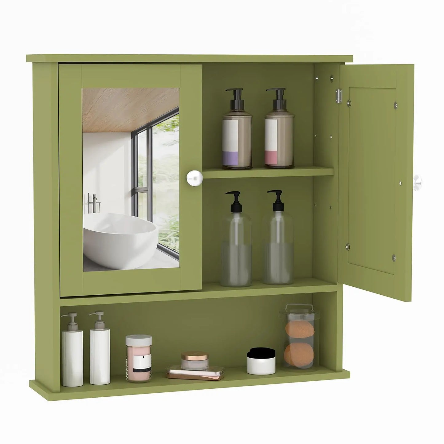 HiMISS Wall Mounted Bathroom Cabinet With Mirror Doors Adjustable Shelves