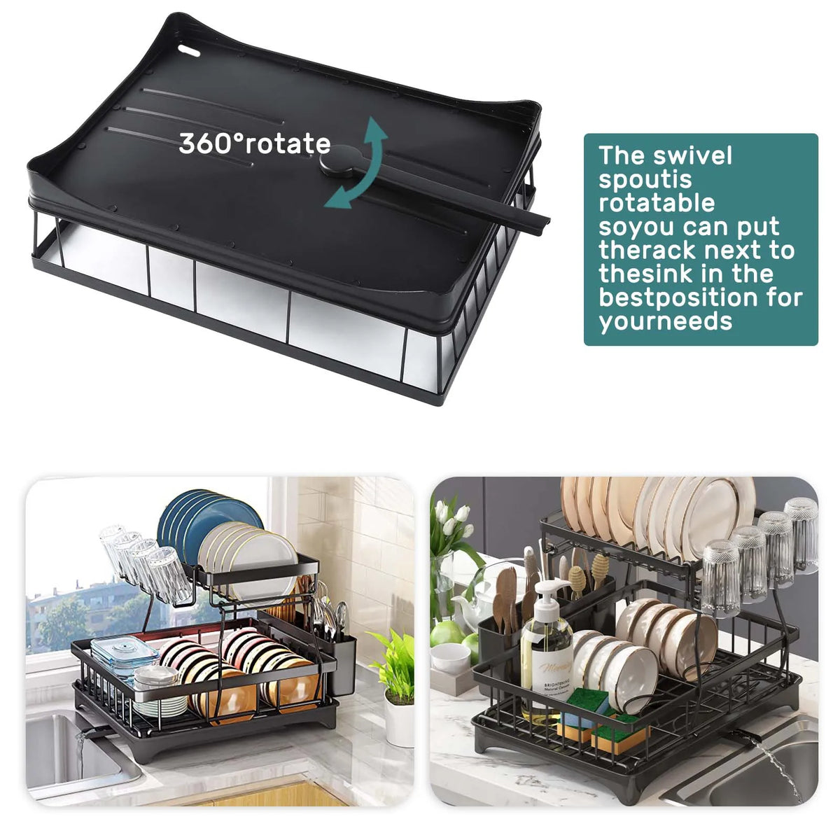 Two Tier Dish Drying Rack For Kitchen Countertops Removable