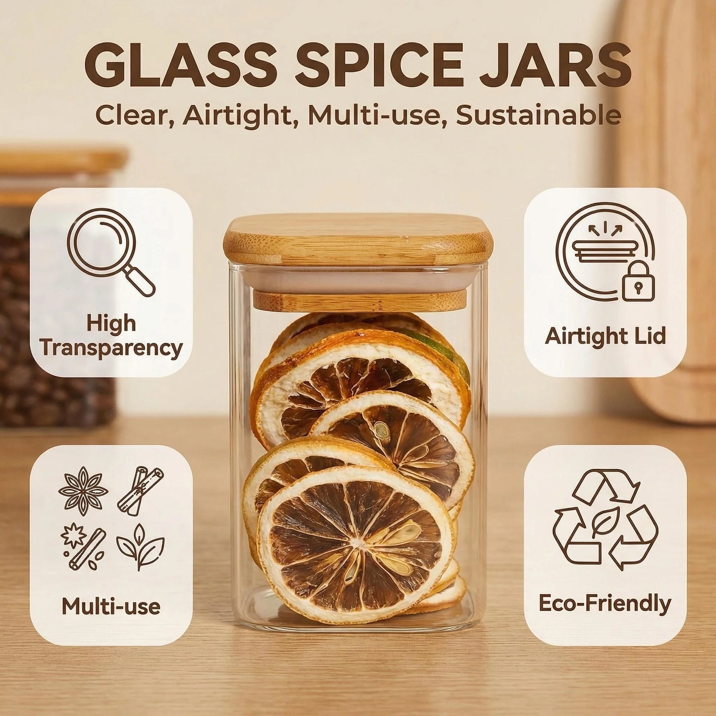 Glass Spice Storage Jar Set, 12 Pieces With Labels