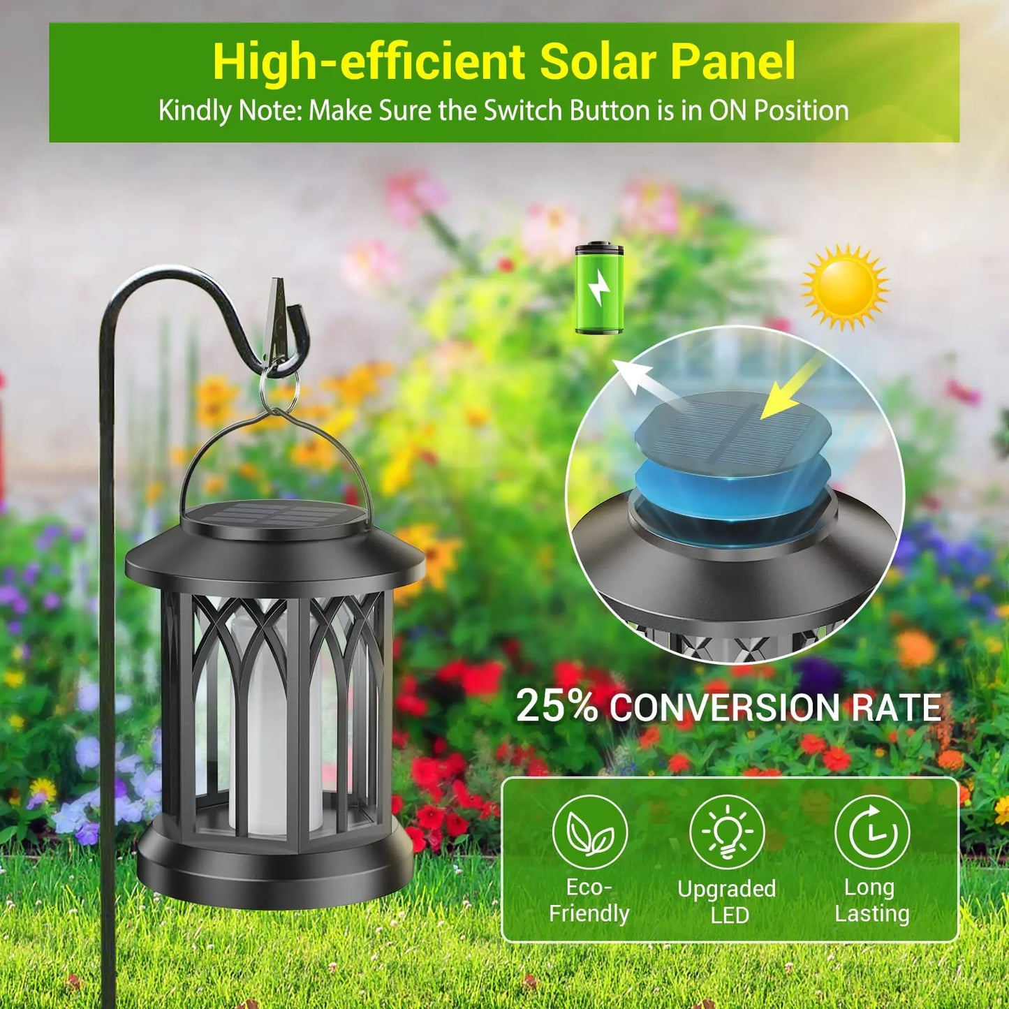 Solar Lanterns 4 Pack With Flickering Flame Outdoor Waterproof Lights