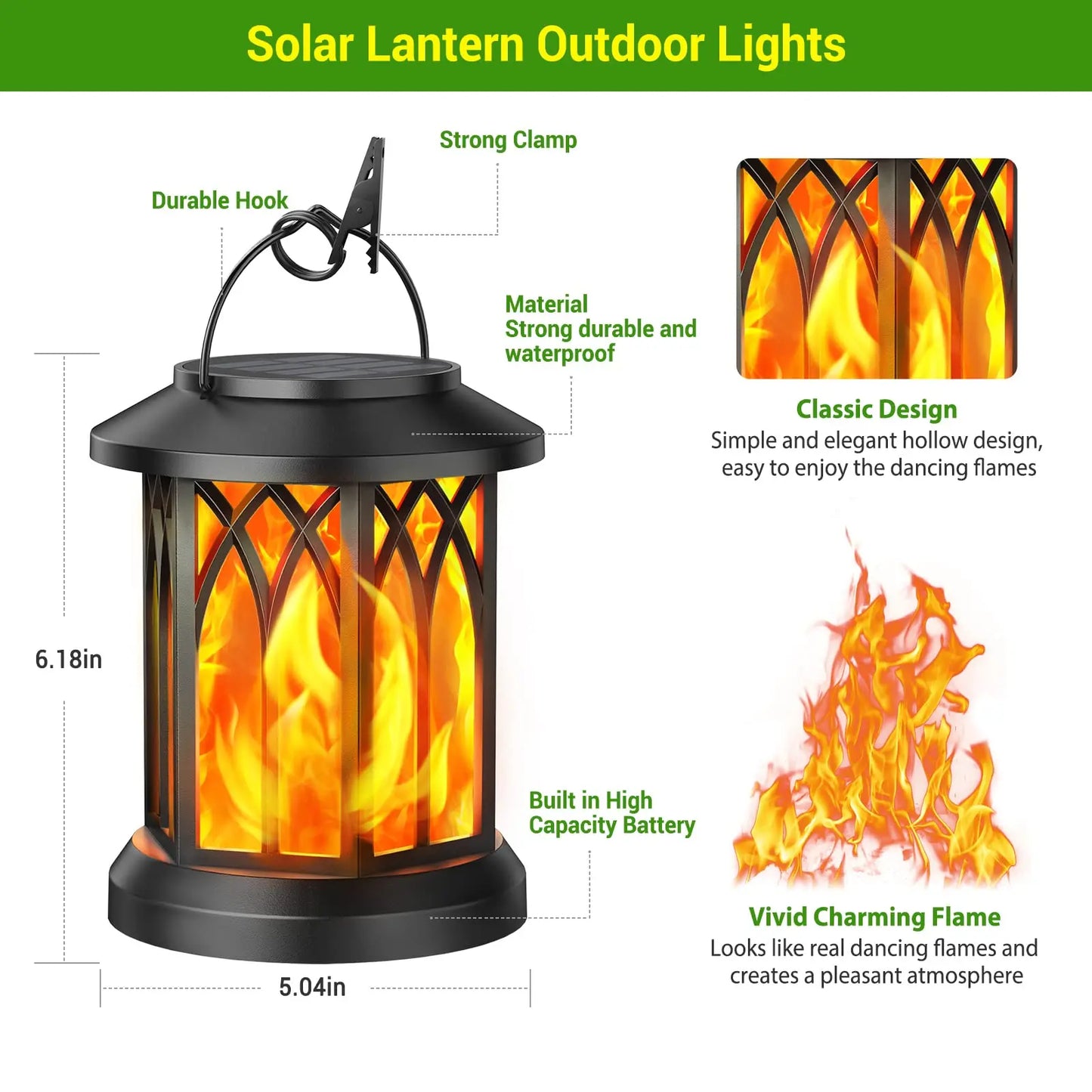 Solar Lanterns 4 Pack With Flickering Flame Outdoor Waterproof Lights