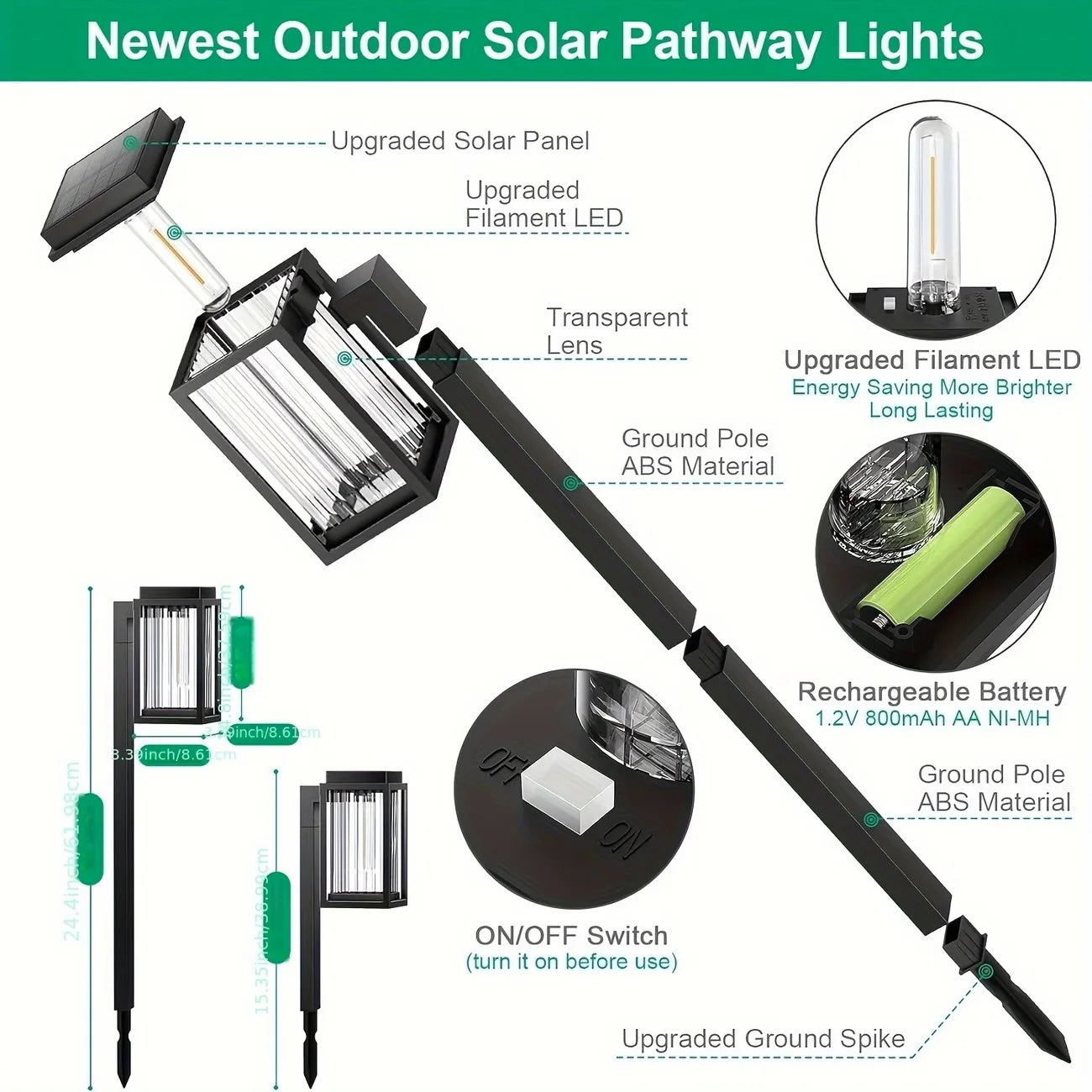 Solar Pathway Lights Outdoor Waterproof Led Lawn Lamps 2 Pack