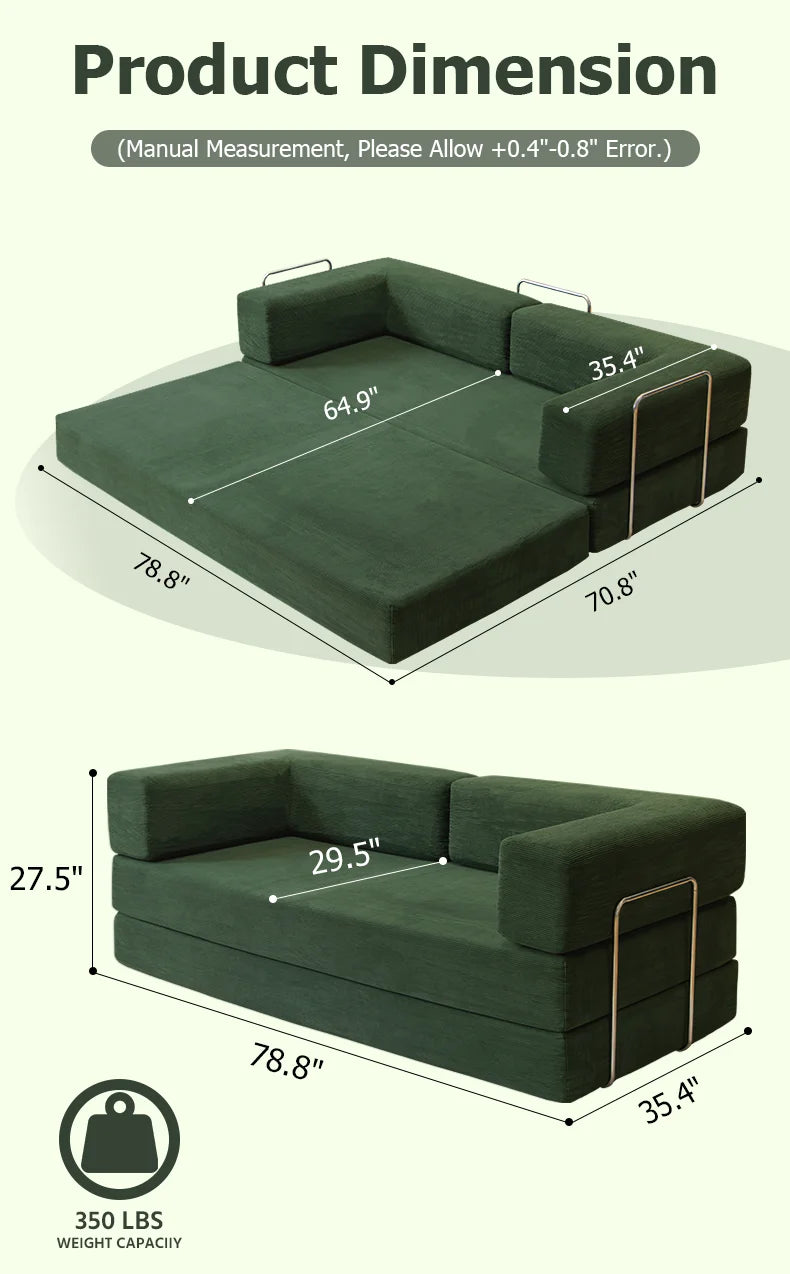 YQzyphyna Futon Sofa Bed 4 In 1 Convertible Corduroy Sleeper Loveseat
