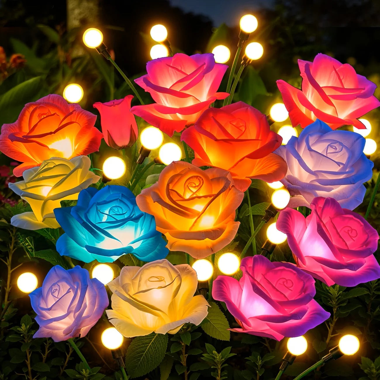 Outdoor Solar Rose Lights 4-Pack Waterproof Garden Decor