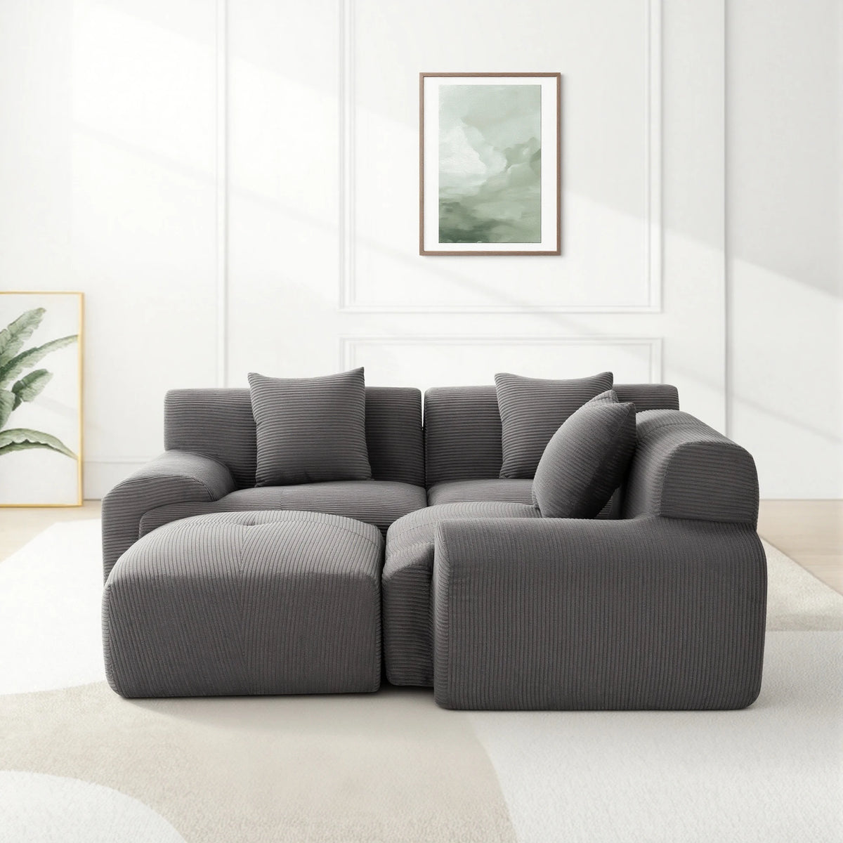 GAOHAPY Modular Corduroy Sectional Sofa with Wide Armrests