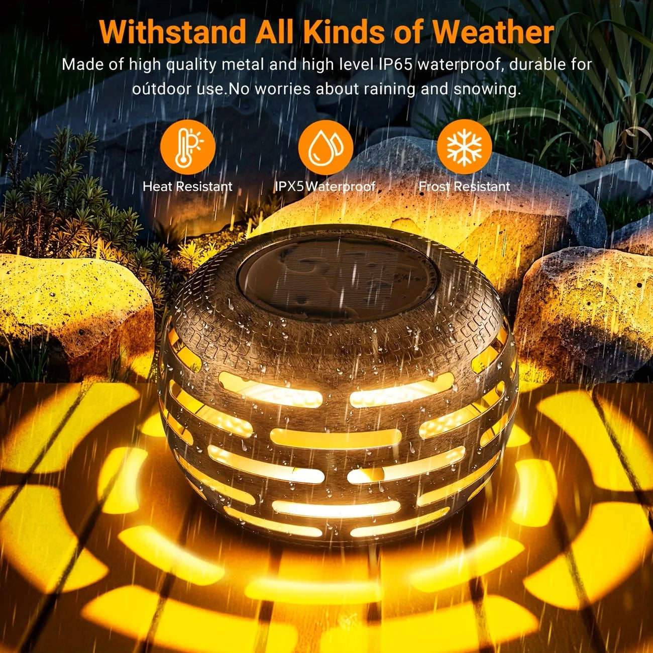 Retro Hollow Metal Solar Lanterns Outdoor Waterproof Flickering LED Garden Decor