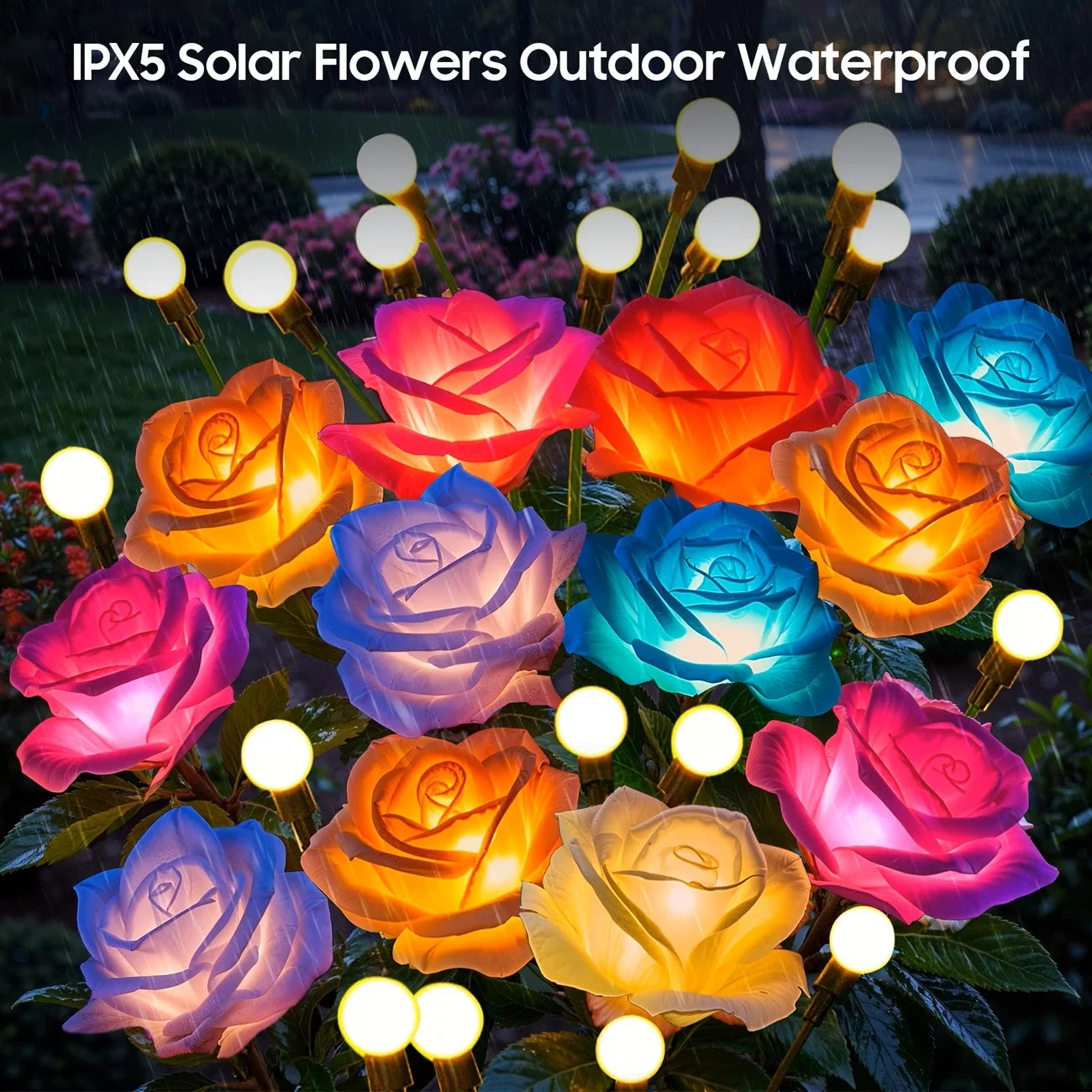 Outdoor Solar Rose Lights 4-Pack Waterproof Garden Decor