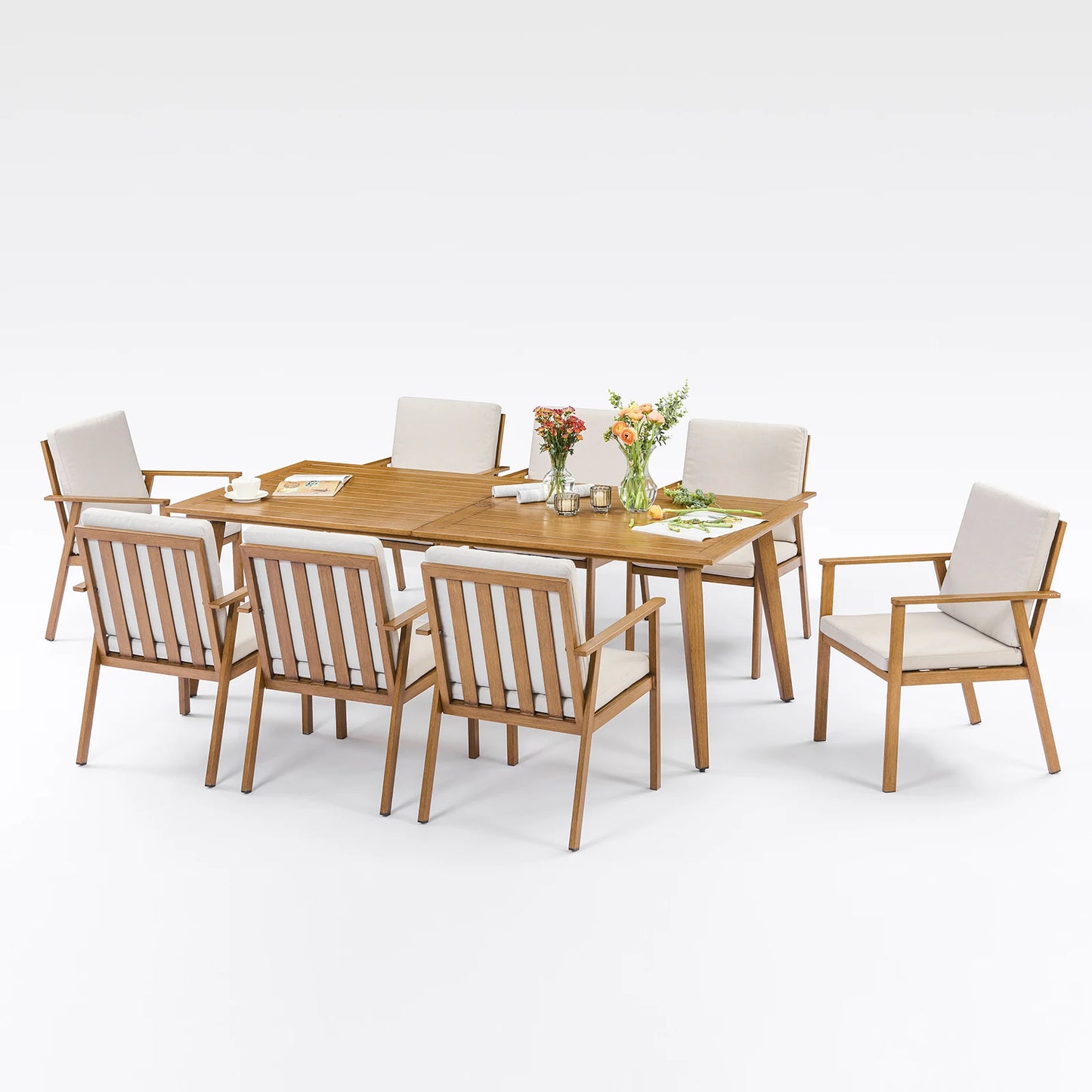 SeeHill 9 Piece Outdoor Patio Dining Set For Poolside With Umbrella Hole