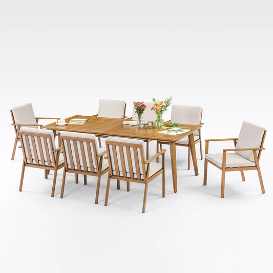 SeeHill 9 Piece Outdoor Patio Dining Set For Poolside With Umbrella Hole