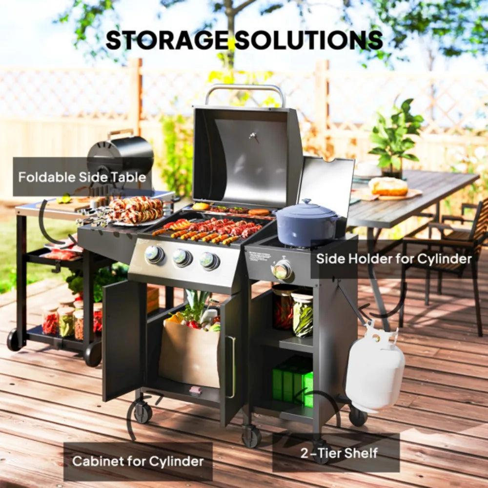 3-In-1 Portable Charcoal BBQ Grill With Smoker And Fire Pit