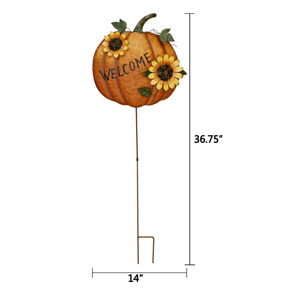 NONEM Metal Pumpkin Yard Sign Stakes With Sunflowers
