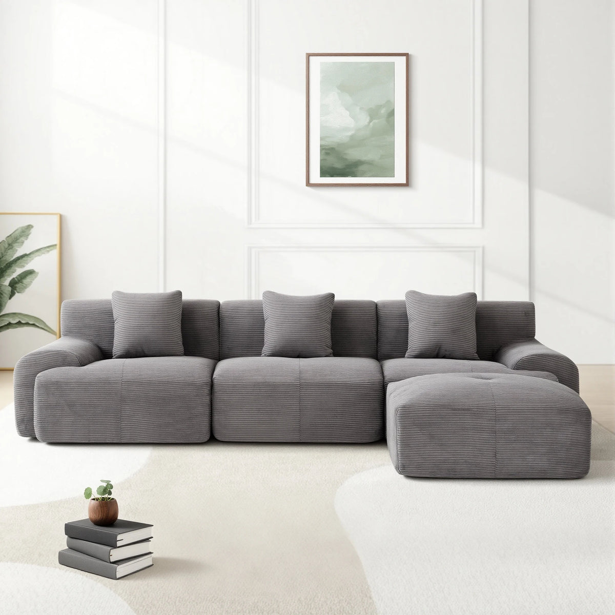 GAOHAPY Modular Corduroy Sectional Sofa with Wide Armrests
