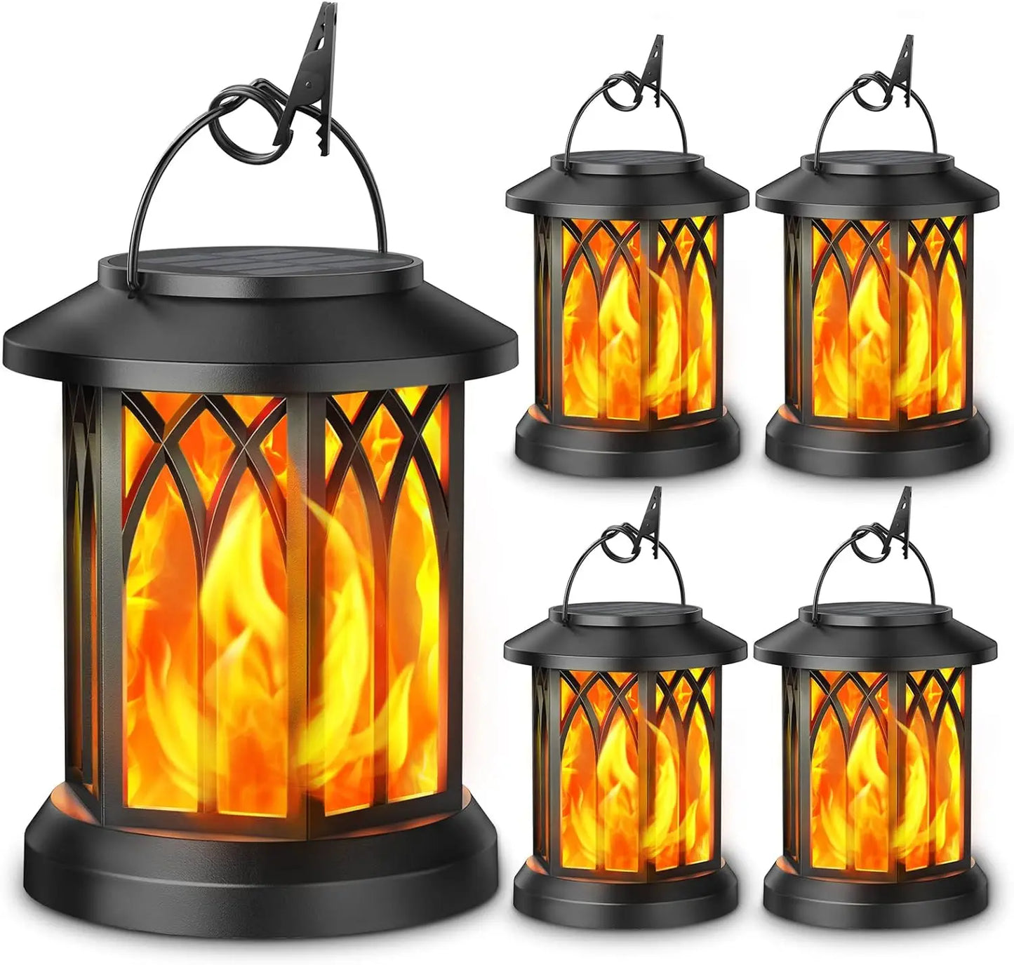 Solar Lanterns 4 Pack With Flickering Flame Outdoor Waterproof Lights