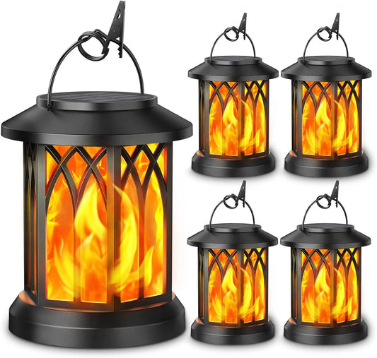 Solar Lanterns 4 Pack With Flickering Flame Outdoor Waterproof Lights