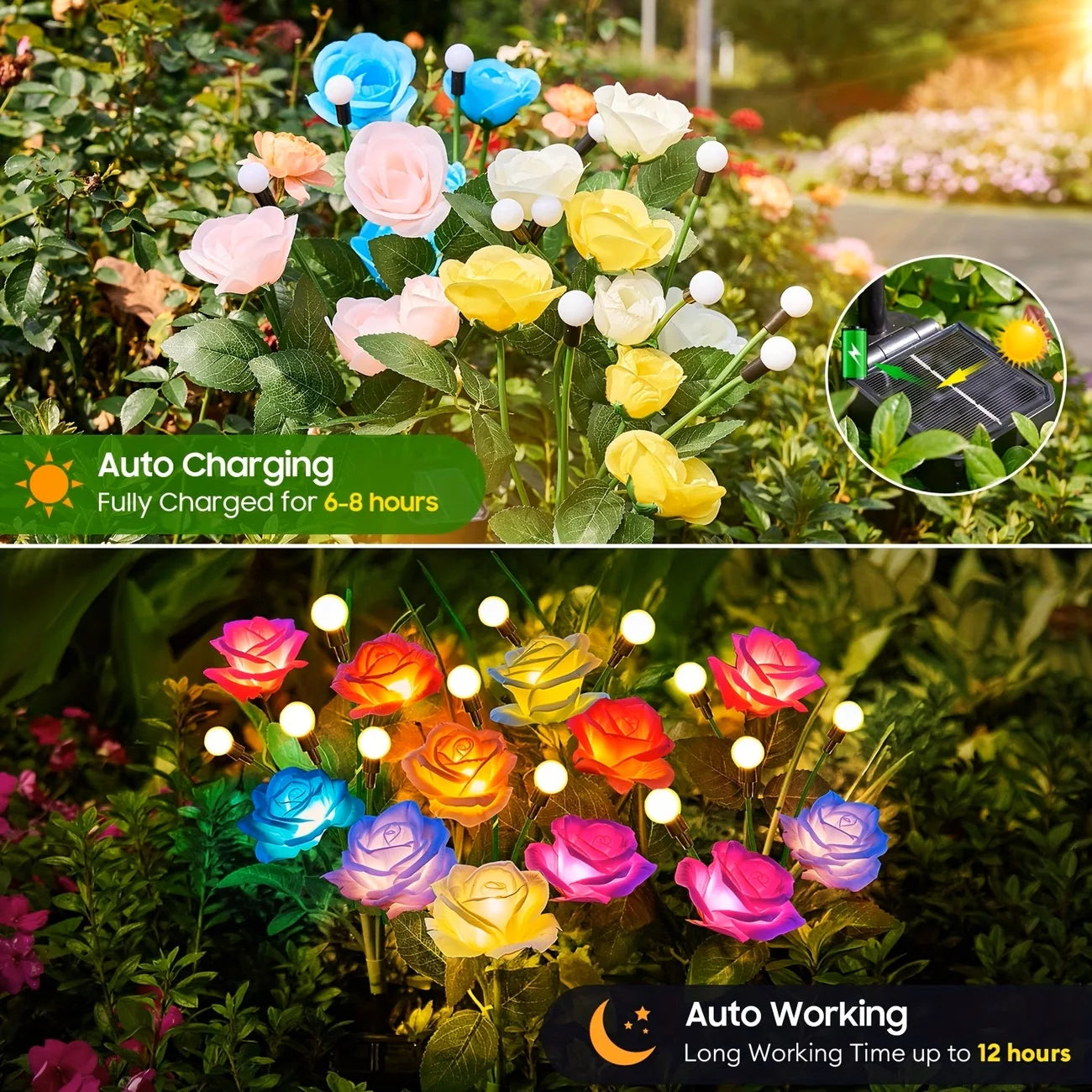 Outdoor Solar Rose Lights 4-Pack Waterproof Garden Decor