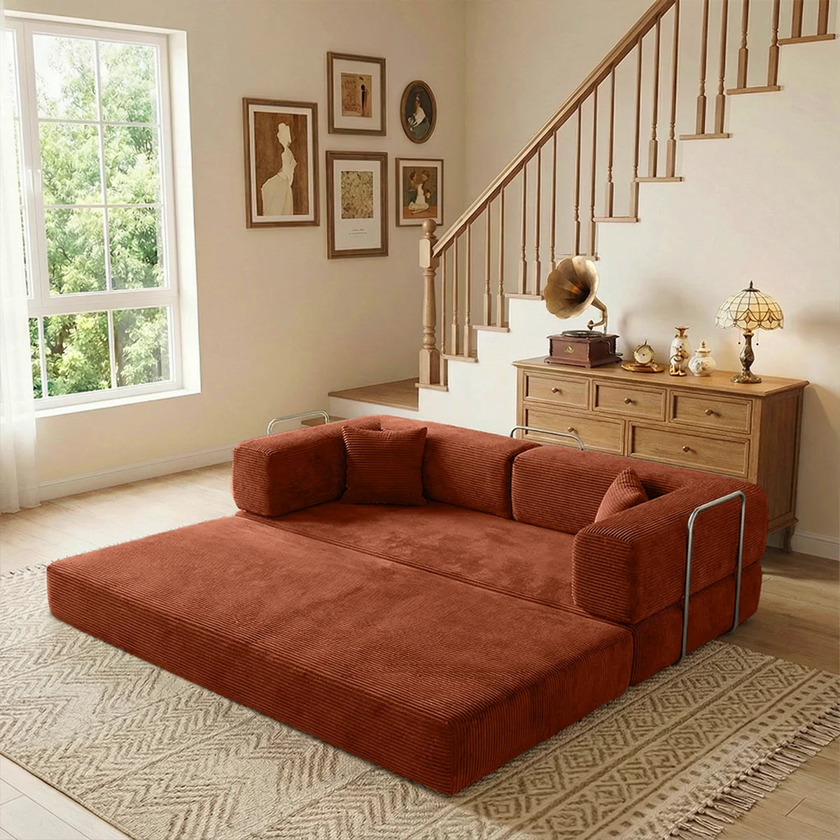 YQzyphyna Futon Sofa Bed 4 In 1 Convertible Corduroy Sleeper Loveseat