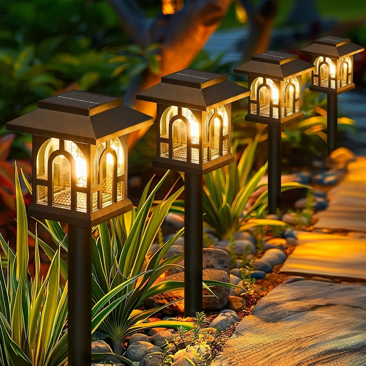 Waterproof Solar Pathway Lights Outdoor Garden Landscape LED Lamp Set