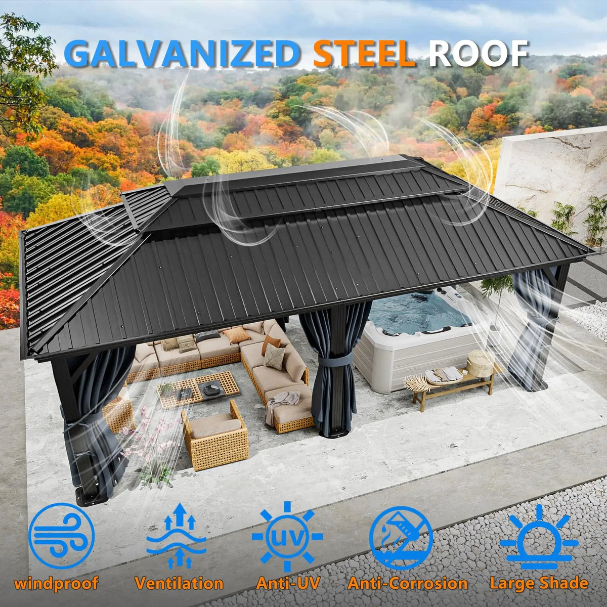 Tooluck Heavy Duty Hardtop Gazebo With Steel Roof And Curtain