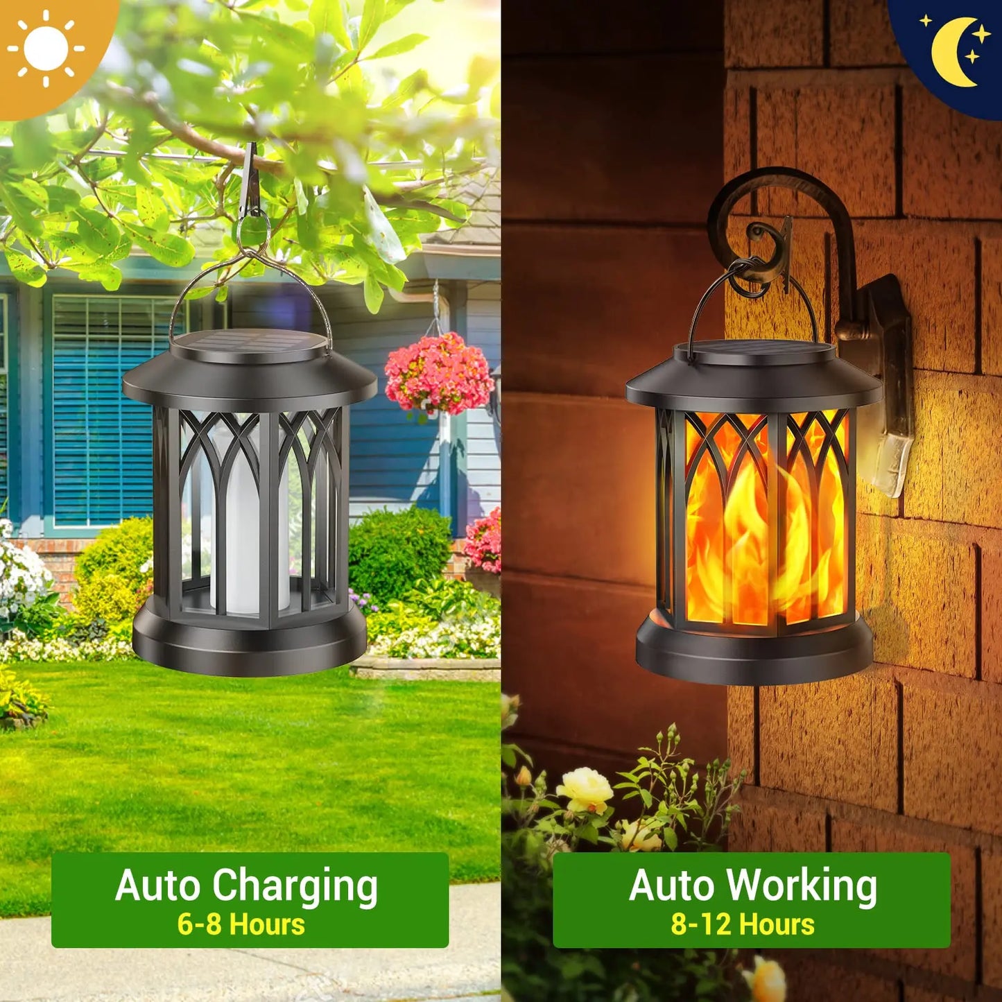 Solar Lanterns 4 Pack With Flickering Flame Outdoor Waterproof Lights