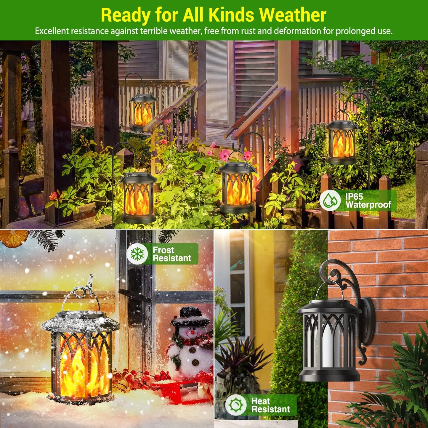 Solar Lanterns 4 Pack With Flickering Flame Outdoor Waterproof Lights