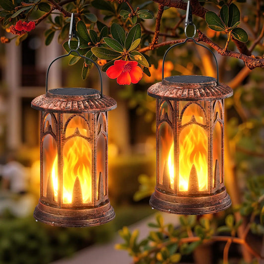 Solar Lantern Lights Flickering Flame LED Auto On Off Waterproof