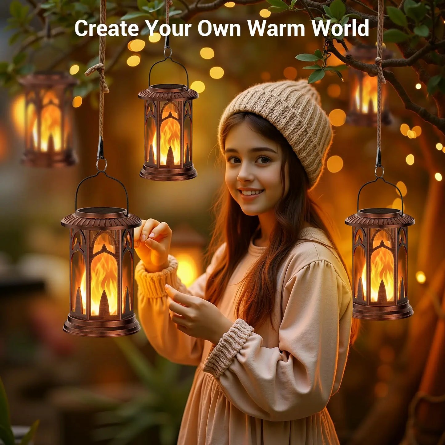 Solar Lantern Lights Flickering Flame LED Auto On Off Waterproof