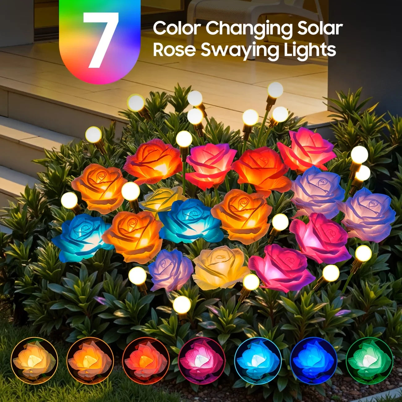 Outdoor Solar Rose Lights 4-Pack Waterproof Garden Decor