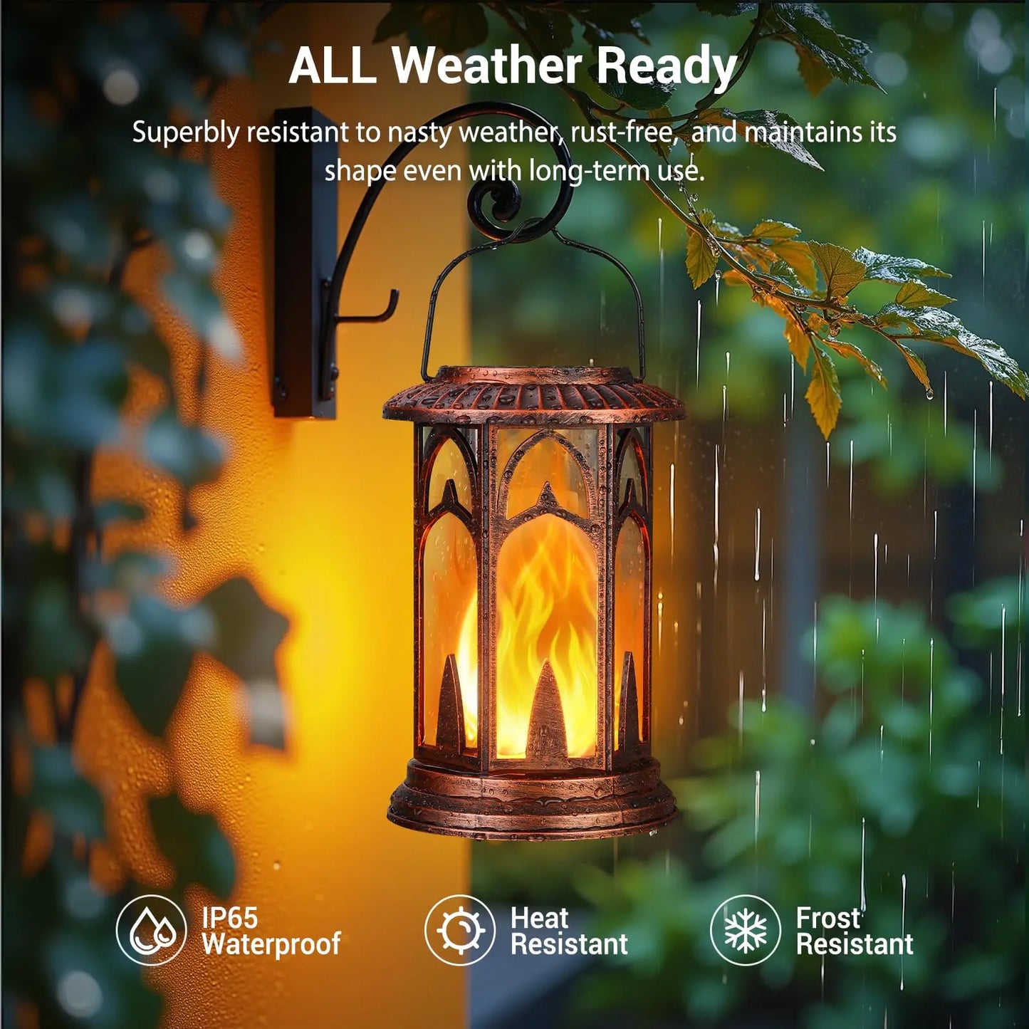 Solar Lantern Lights Flickering Flame LED Auto On Off Waterproof