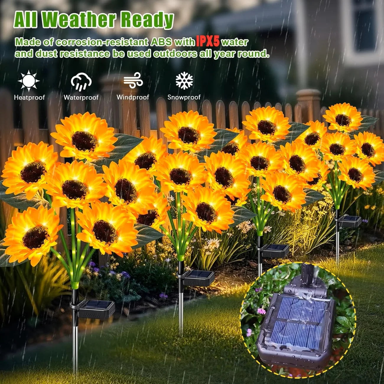 Solar Sunflower Outdoor Lights Waterproof Automatic On Off