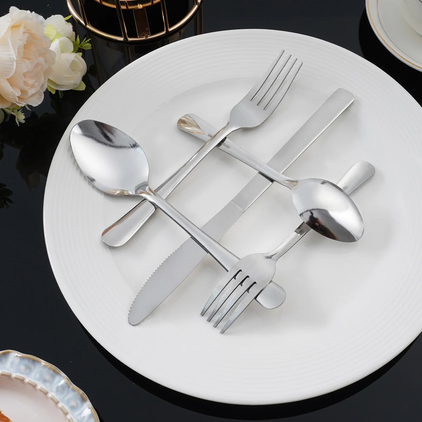 HANSMART 60-Piece Stainless Steel Flatware Set Dishwasher Safe