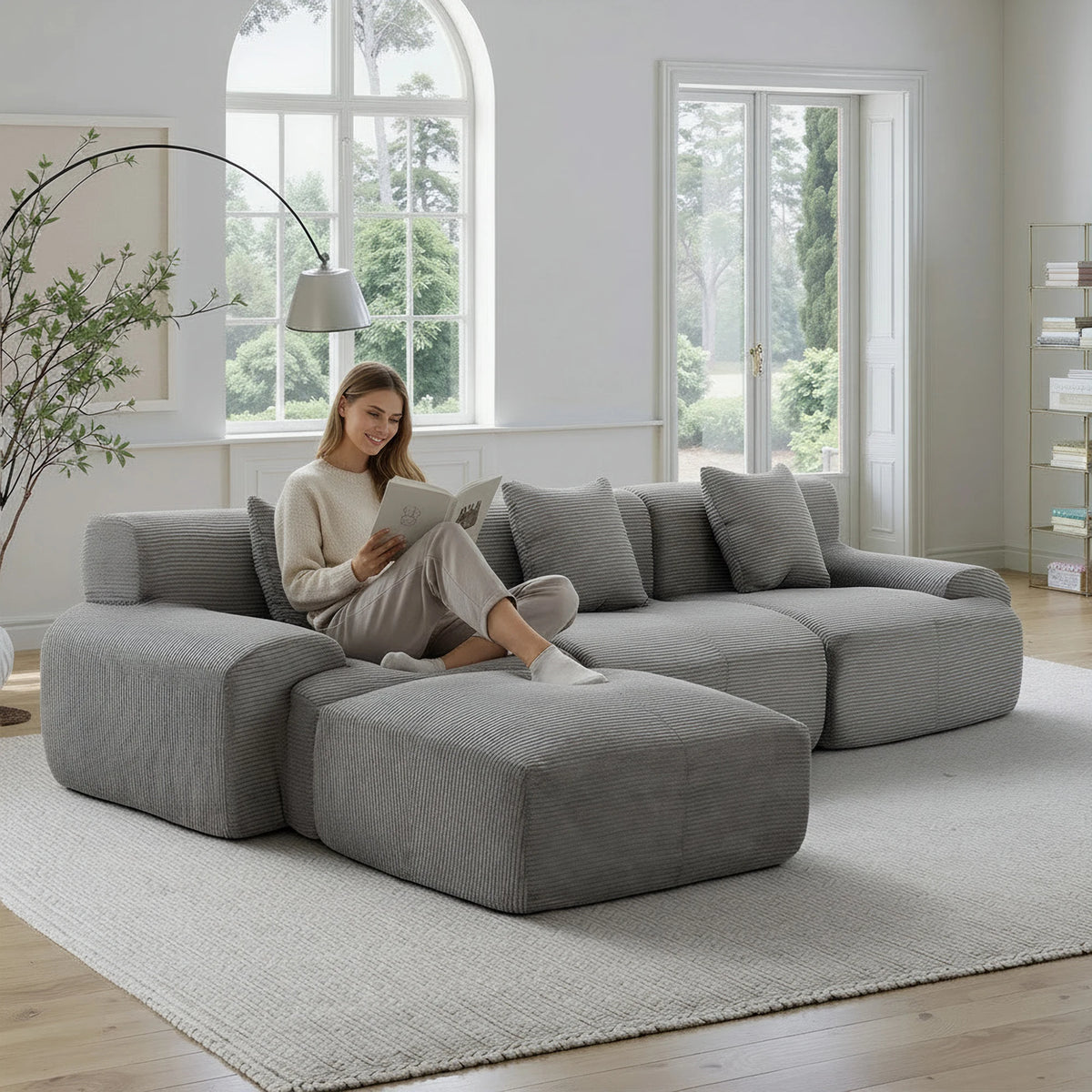 GAOHAPY Modular Corduroy Sectional Sofa with Wide Armrests