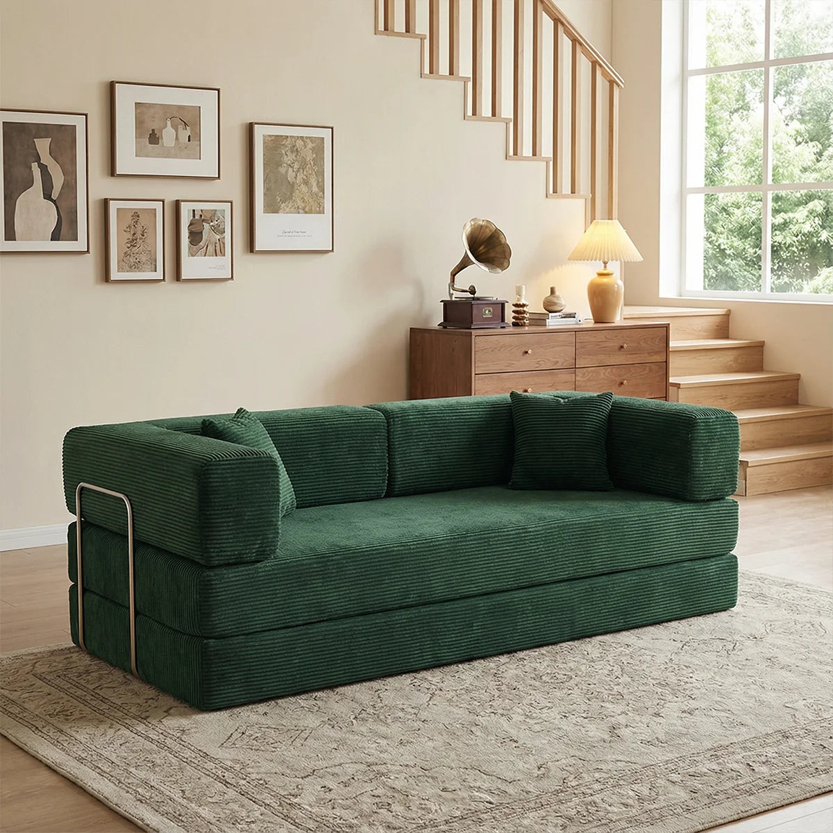 YQzyphyna Futon Sofa Bed 4 In 1 Convertible Corduroy Sleeper Loveseat