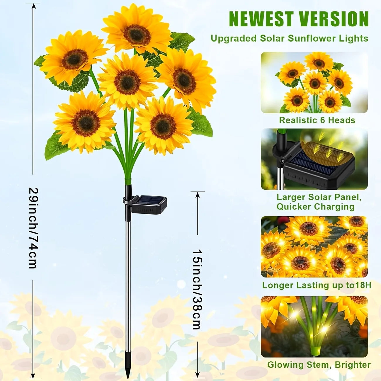 Solar Sunflower Outdoor Lights Waterproof Automatic On Off