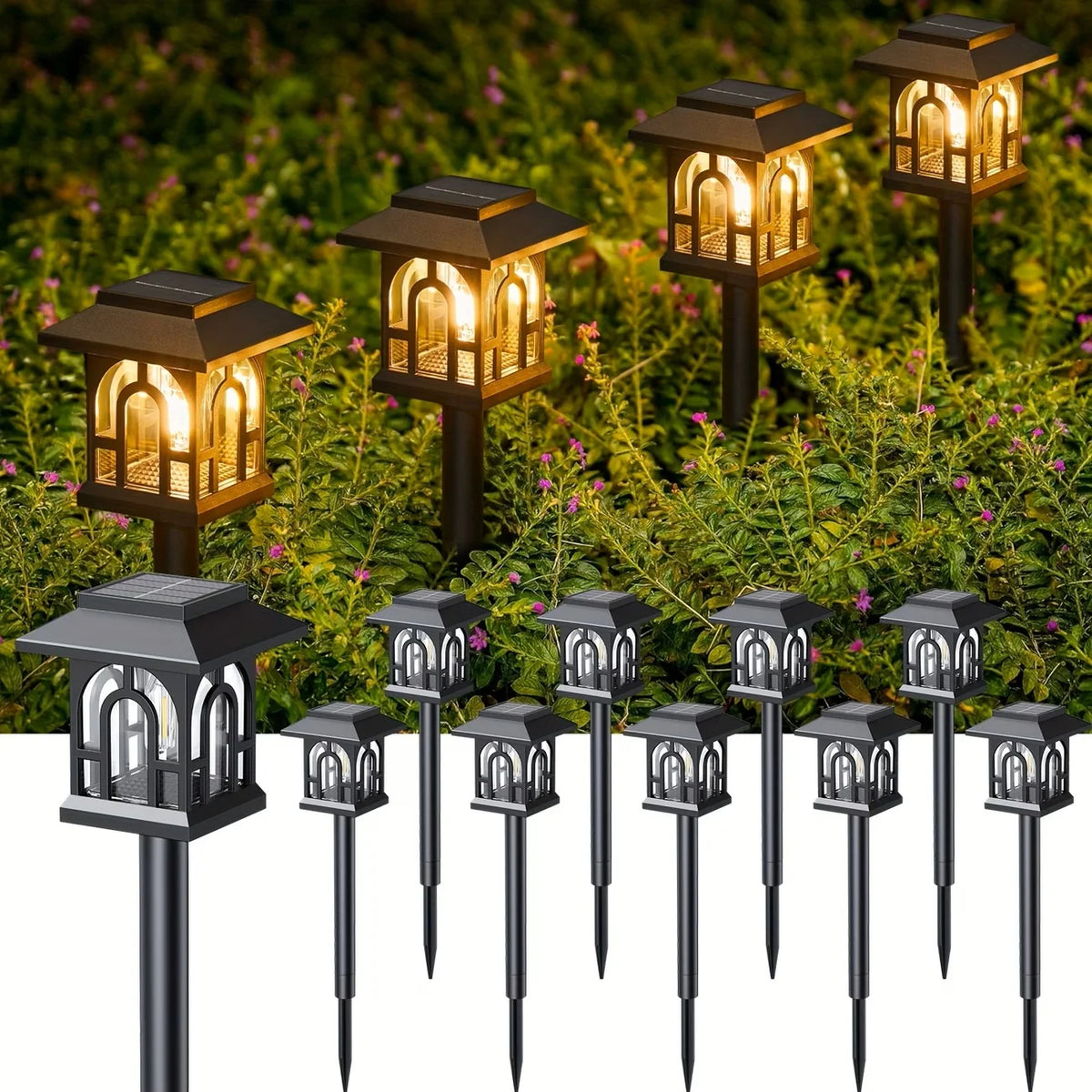 Waterproof Solar Pathway Lights Outdoor Garden Landscape LED Lamp Set
