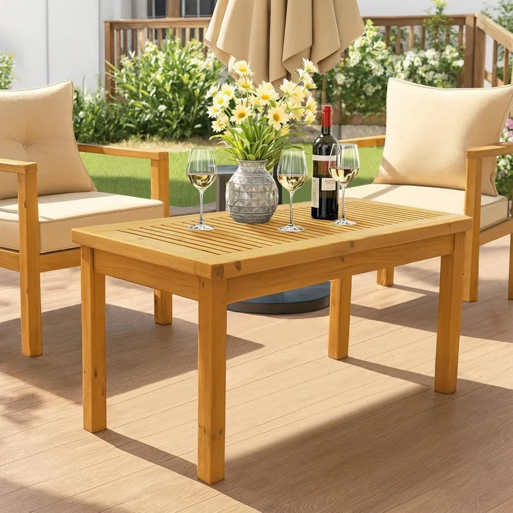 Outdoor Cedar Wood Coffee Table With Slatted Top For Patio