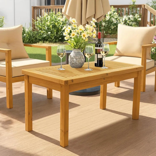 Outdoor Cedar Wood Coffee Table With Slatted Top For Patio