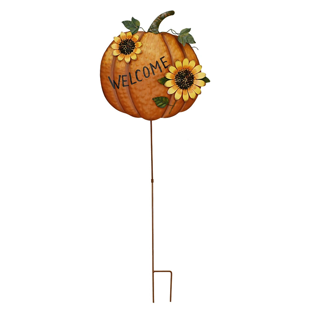 NONEM Metal Pumpkin Yard Sign Stakes With Sunflowers