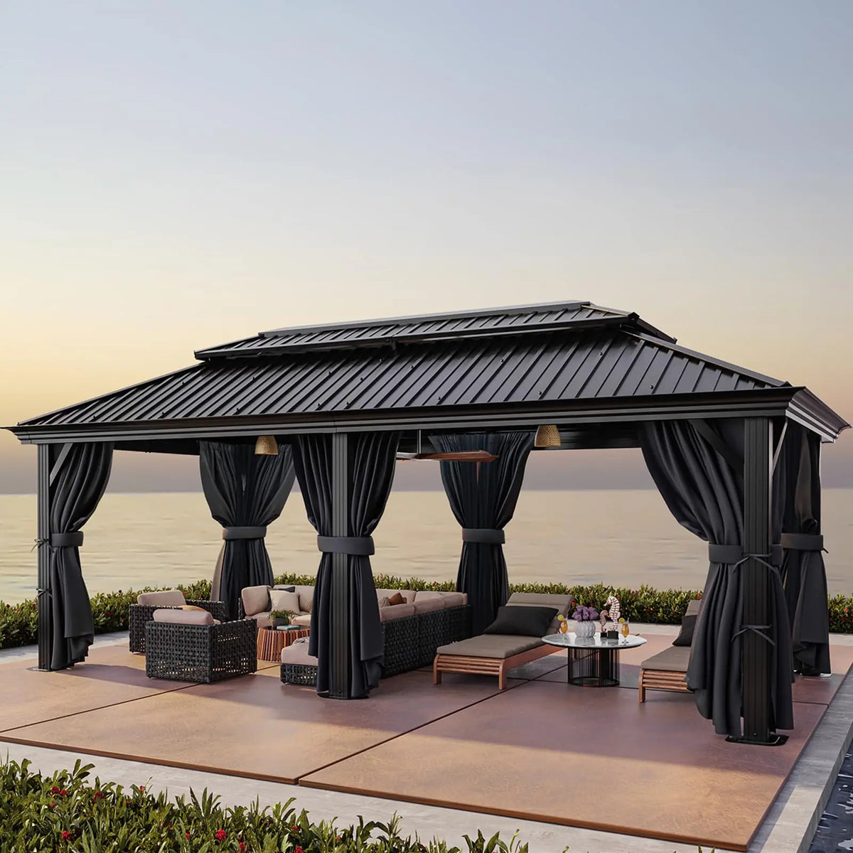 Tooluck Heavy Duty Hardtop Gazebo With Steel Roof And Curtain