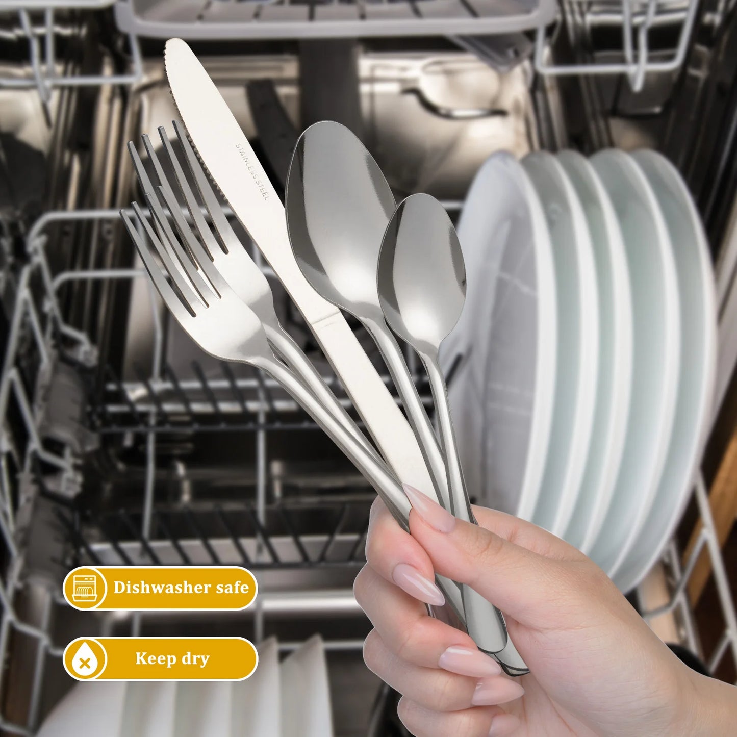 HANSMART 60-Piece Stainless Steel Flatware Set Dishwasher Safe