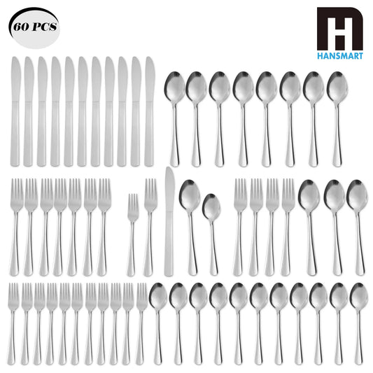 HANSMART 60-Piece Stainless Steel Flatware Set Dishwasher Safe