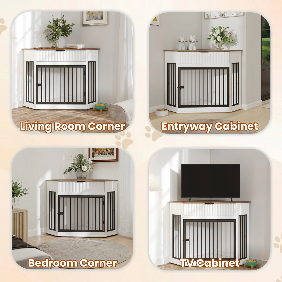 Corner Dog Crate Furniture with Fluted Drawer Storage