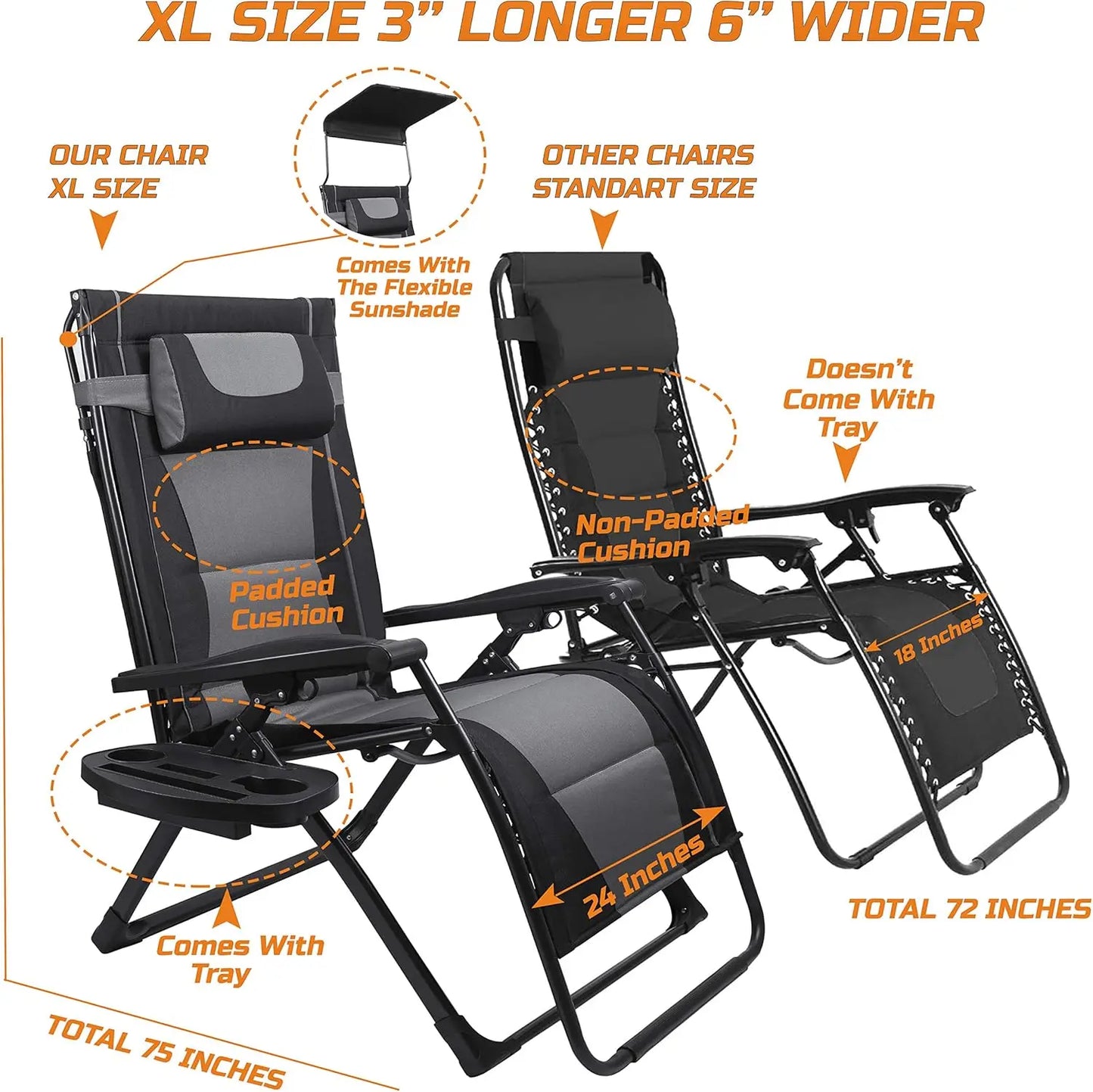 Zero Gravity Folding Recliner Chair For Outdoor Sunshade