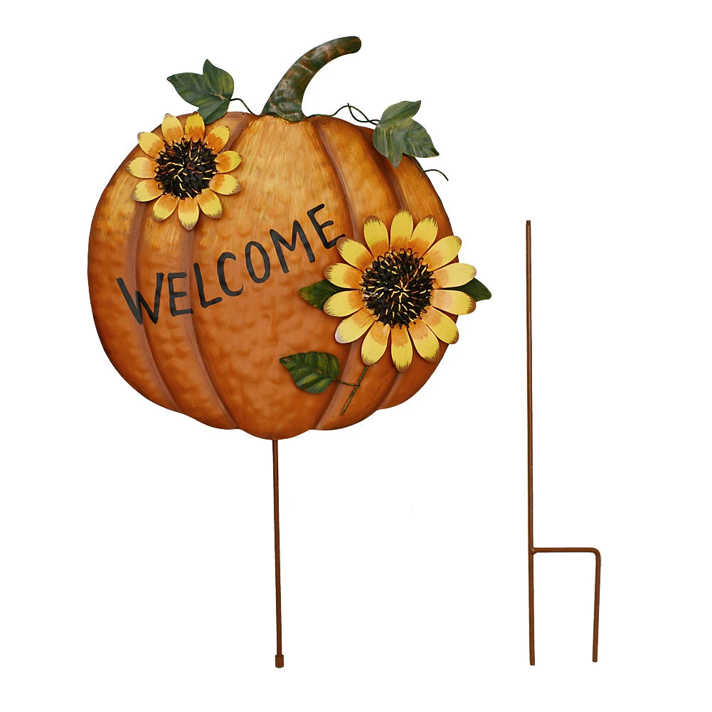 NONEM Metal Pumpkin Yard Sign Stakes With Sunflowers
