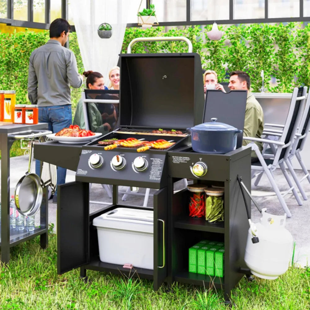 3-In-1 Portable Charcoal BBQ Grill With Smoker And Fire Pit