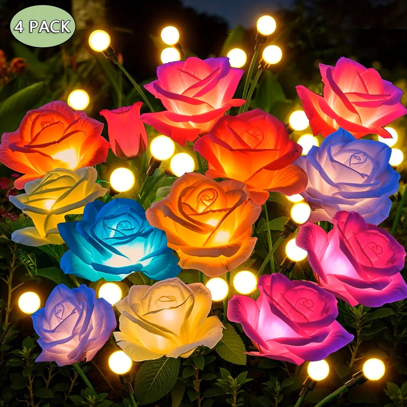 Outdoor Solar Rose Lights 4-Pack Waterproof Garden Decor