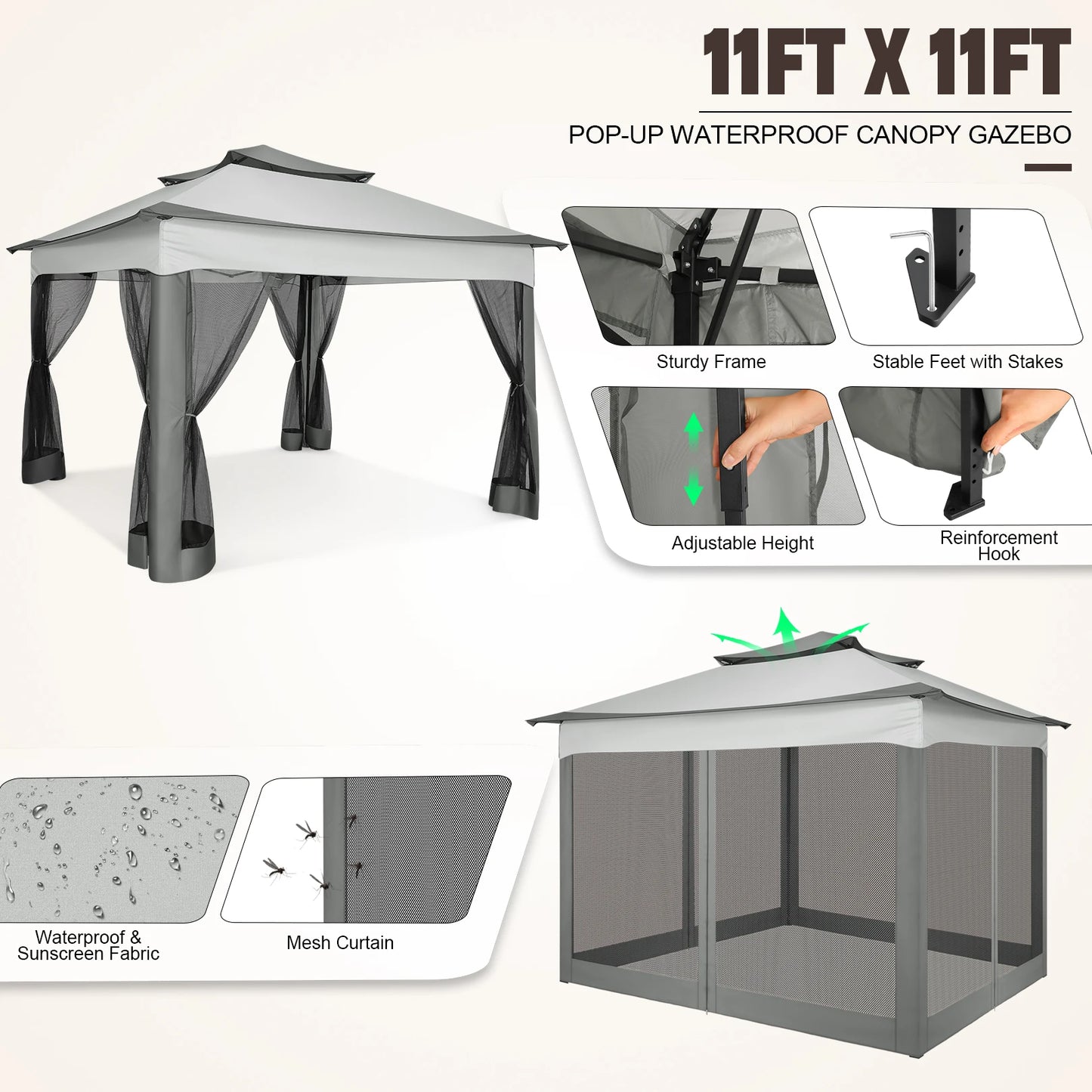 Tooluck Pop Up Gazebo With Mosquito Netting For Outdoor Garden