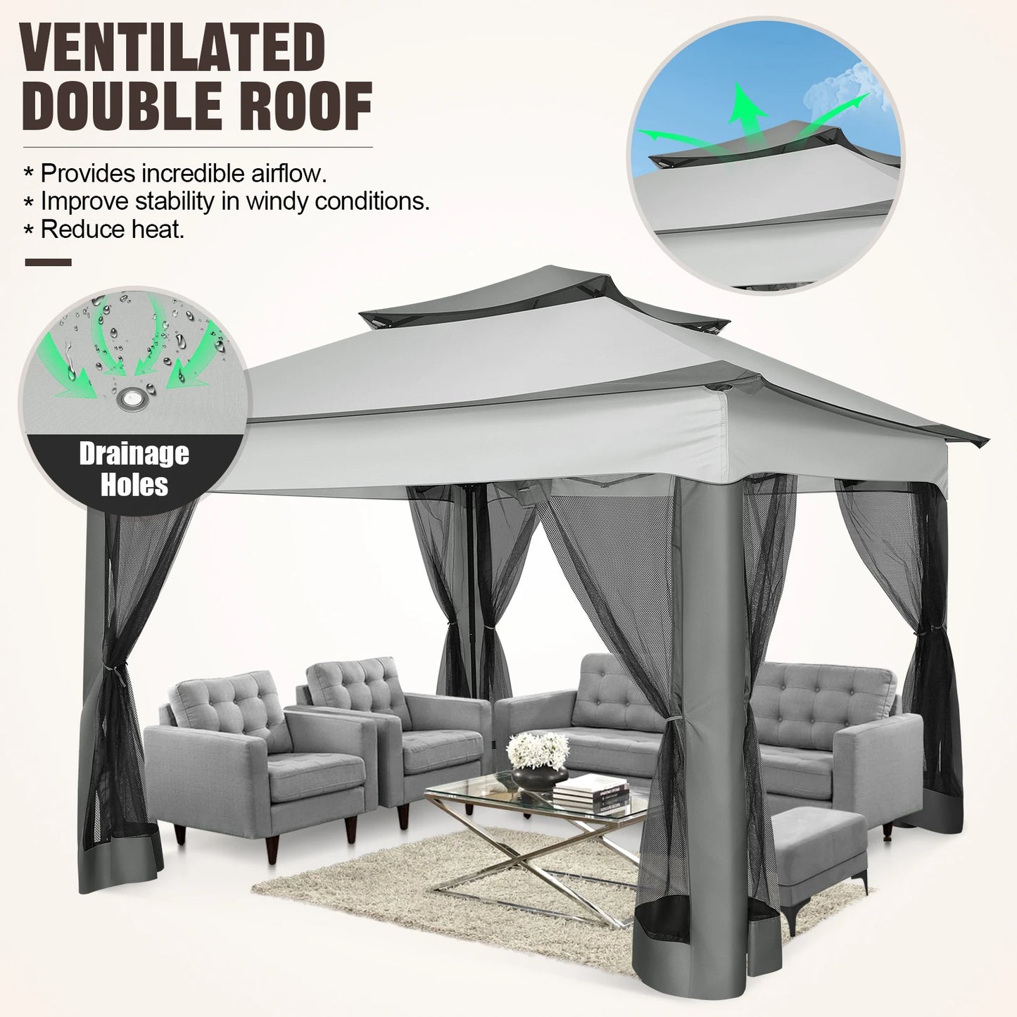 Tooluck Pop Up Gazebo With Mosquito Netting For Outdoor Garden
